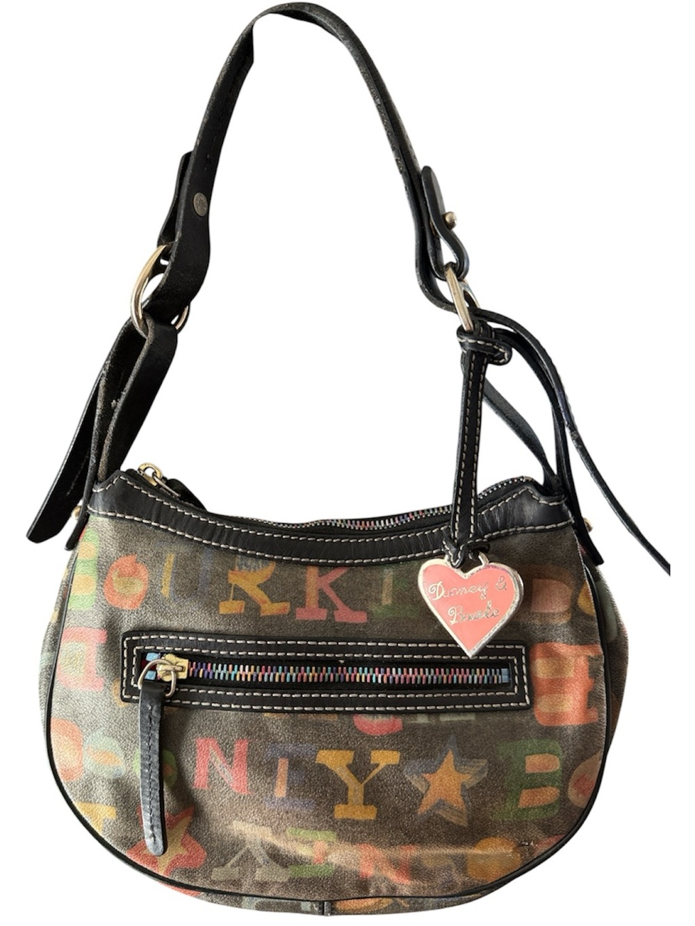 Dooney & Bourke Monogram Hobo Bag y2k graffiti purse rainbow zipper pink tag